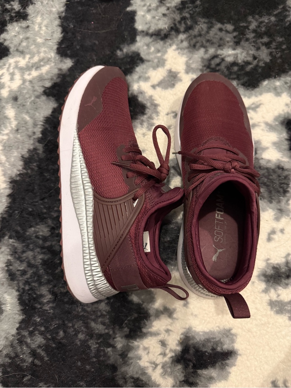 Puma Burgundy SoftFoam Lace-Up Sneakers with Silver Accents